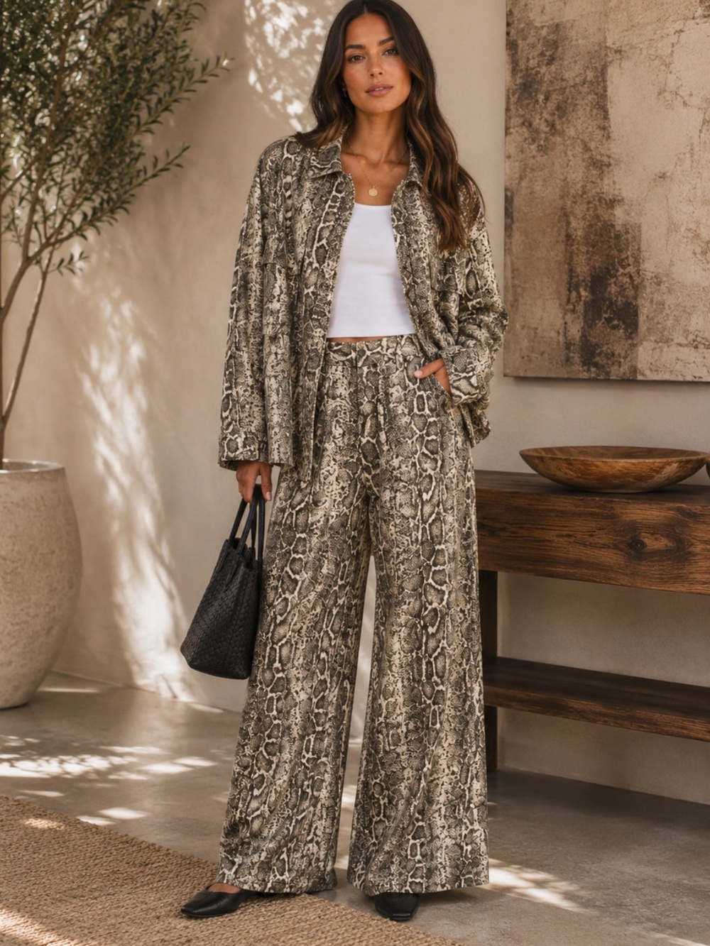 FROM PARIS FRANCE 🇫🇷 Snake Print Wide-Leg Pants - Black & White